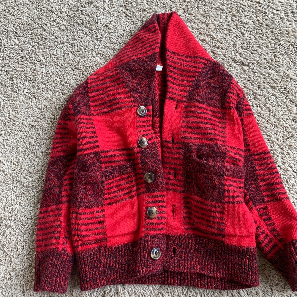 Gap red and black button down boys sweater